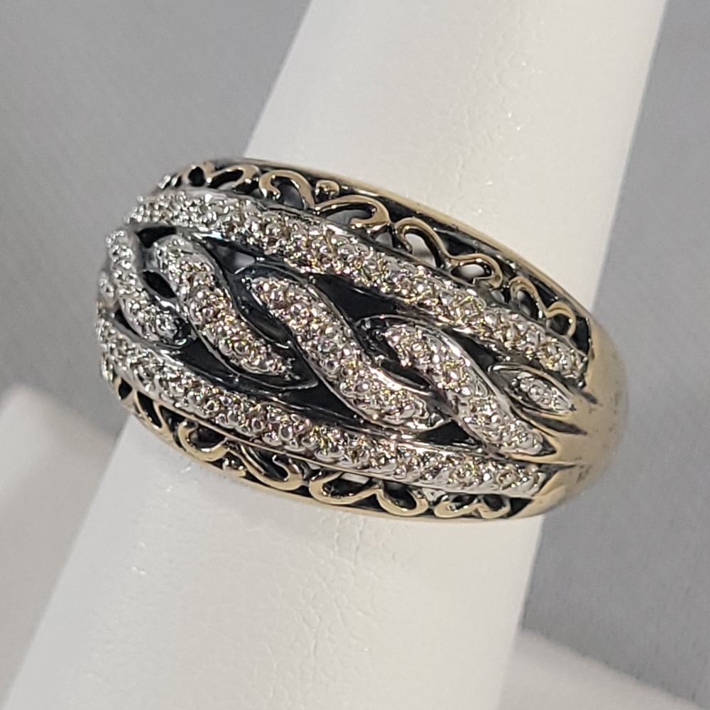Meda Sterling Silver Braided Dome Ring Size 6.5 Gold Vermeil Illusion Setting